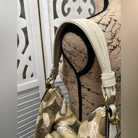 Coach Beige/Gold OP Art Sequins, Canvas and Leather Kristin Hobo - Authentic - Picture 5 of 15